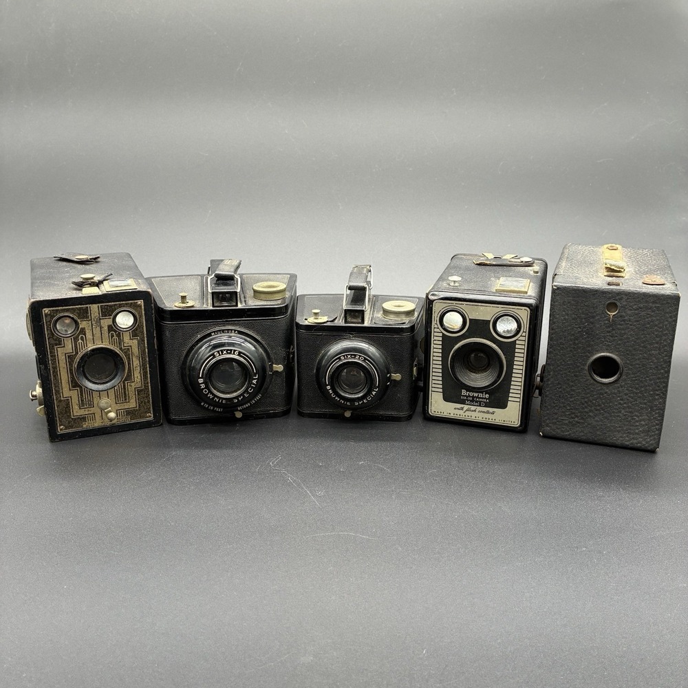 Vintage Kodak Brownie Box Camera Lot of 5 Six-20 Six-16 Model D Untested